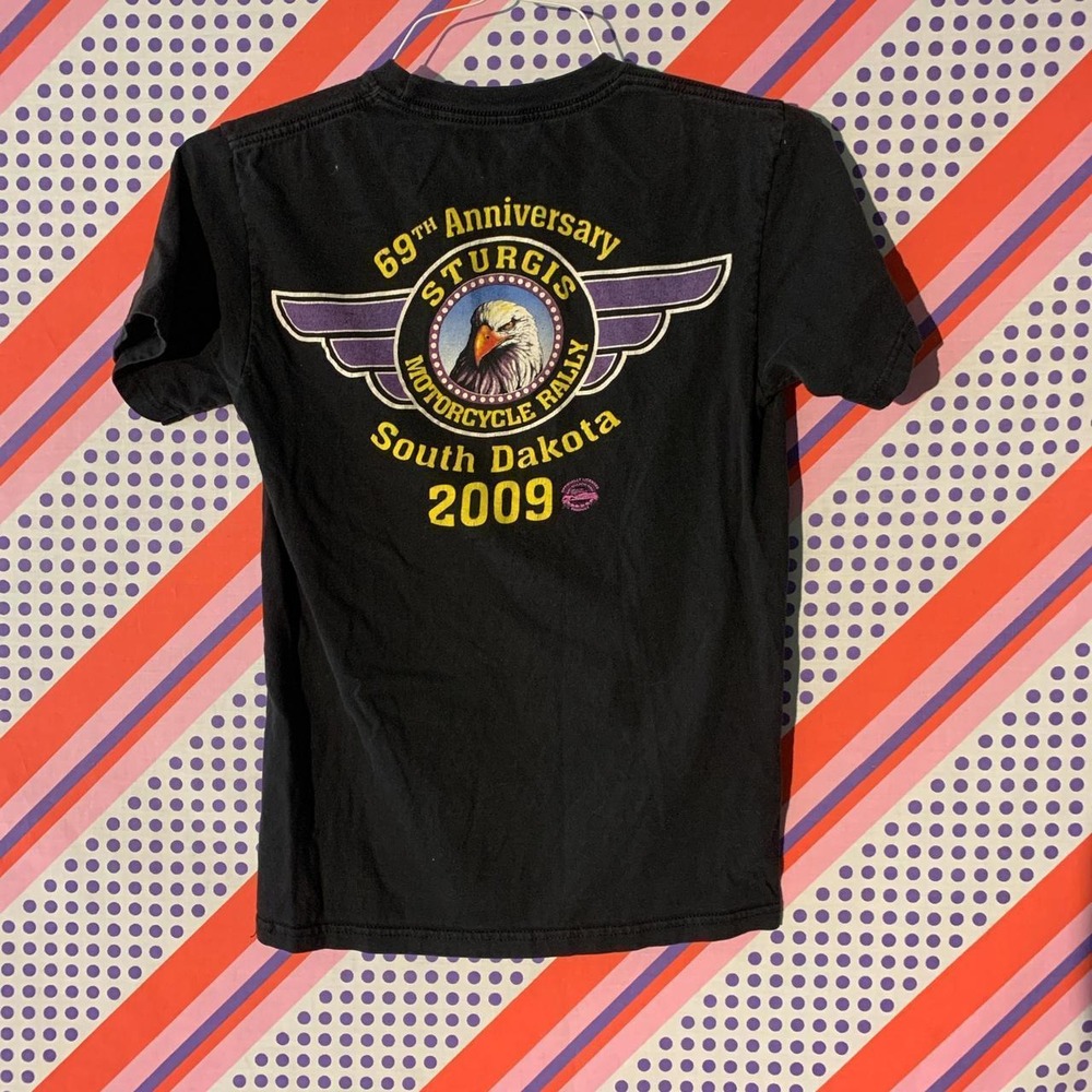 Vintage 2009 Sturgis South Dakota 69th Anniversary Biker Graphic Tee Small Black